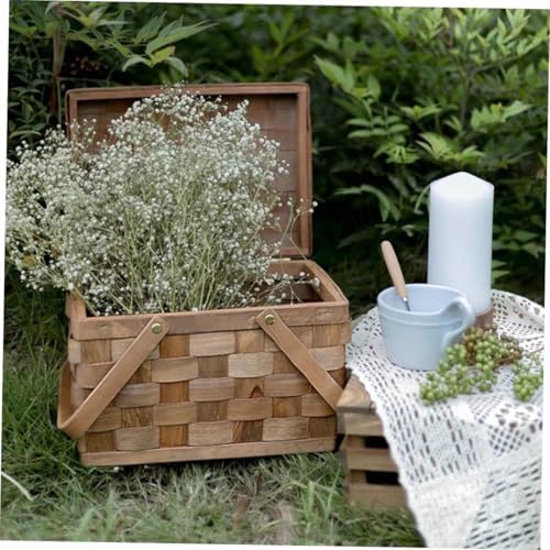Wooden Woven Picnic Basket for Outdoor Snacks Storage with Handle - Image 5