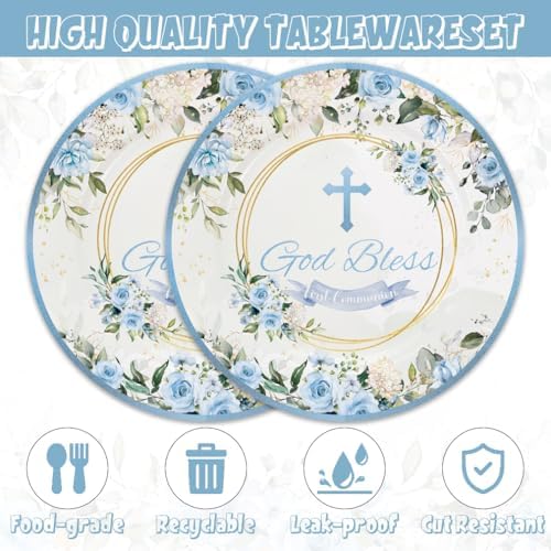 40Pcs Blue God Bless Party Supplies Tableware Set 20 Plates and 20 Napkins for God Bless Party Decoration Serve 20 Guests - Image 3