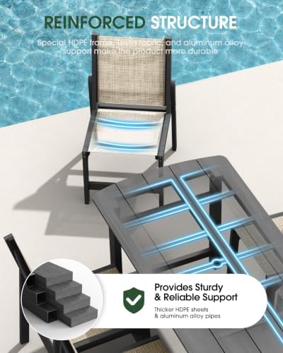 HDPE Outdoor Dining Set, Patio Table and 4 Stackable Armless Chairs, Grey - Image 6