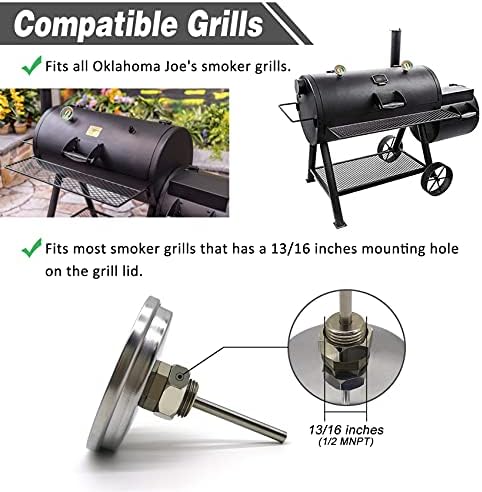 3 1/8” Accurate Luminous BBQ Thermometer Gauge for Oklahoma Joe’s Smokers 3695528R06 & Most Charcoal Pellet Wood Pit Smoker Grills, 1/2 NPT Male Thread Temperature Gauge Replacement, Grill Thermostat - Image 5