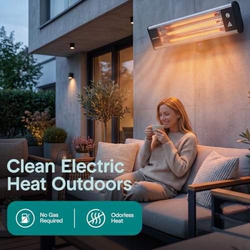 SereneLife Infrared Patio Heater, Wall-Mounted Electric Heater with Remote Control, 1500W, IP65 Approved, Odorless, Indoor/Outdoor for Patio, Restaurant, Backyard, Garage, Decks - Image 6
