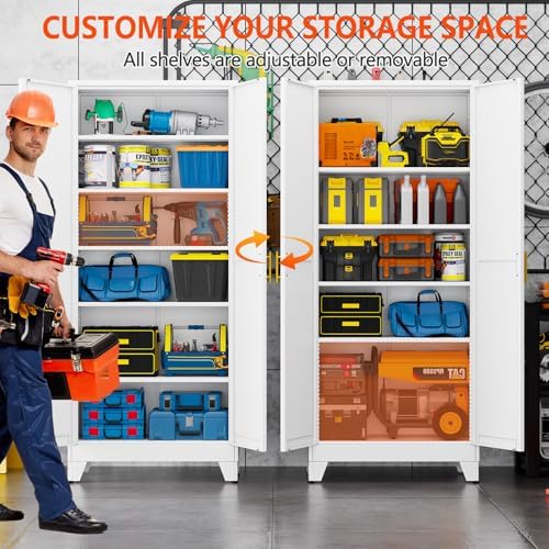 GAIOUS 75''Tall Metal Garage Storage Cabinet,File Cabinet with Door and Adjustable Shelves, Outdoor Steel Tool Cabinet for Home,Office,Warehouse,Garage,White - Image 4