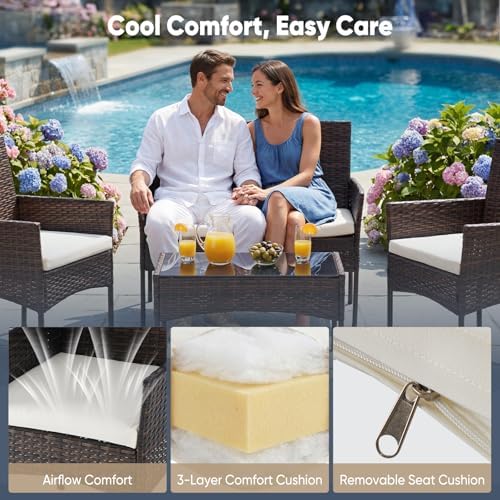 DUMOS 4-Piece Patio Furniture Set Outdoor Wicker Conversation, Brown - Image 5