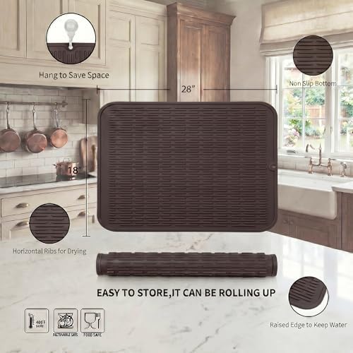 MicoYang Silicone Dish Drying Mat for Multiple Usage,Easy clean,Eco-friendly,Heat-resistant Silicone Mat for Kitchen Counter or Sink,Refrigerator or Drawer Liner Coffee 3XL 28 inches x 18 inches - Image 2