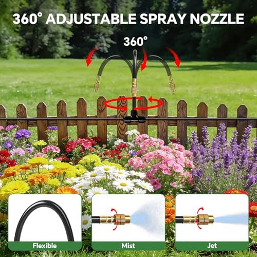 230FT Drip Irrigation System for Garden with 38pcs Adjustable Copper Nozzles & Emitters, Automatic Garden Watering System with 1/2" & 1/4" Tubing for Raised Bed, Yard, Greenhouse, Potted Plants, Lawn - Image 5