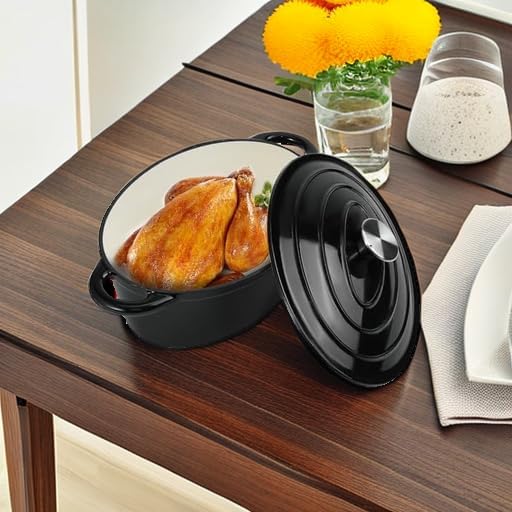 Oval Dutch Oven for Bread Baking, 4.5 Quart Non Stick Enameled Cast Iron Dutch Oven Pot with Lid, Oven Safe Oval Casserole with Lid up to 500°F for Baking, Braising, Stews, Roasting (Black) - Image 5