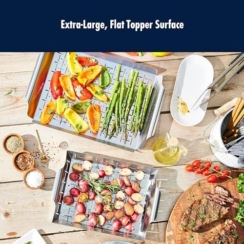 HENCKELS BBQ 2-pc Stainless Steel Grill Topper and Basket Set, Heavy-Duty Grilling Trays with Perforated Design, Easy-Grip Handles, Ideal for Vegetables, Seafood, and Small Foods - Image 3