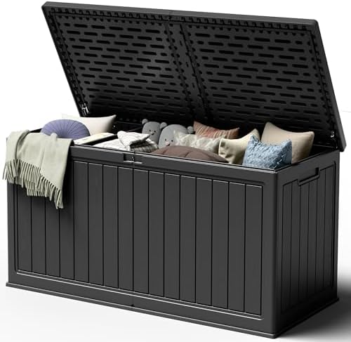 270 Gallon HDPE Deck Box Outdoor Indoor Waterproof Storage Box for Patio Furniture, Pool Accessories, Garden Tools, and Cushion Storage, Black by Acurax