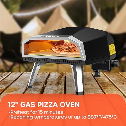 Outdoor Propane Gas Pizza Oven – 12" Camping Pizza Oven with Gas Regulator Cooks Pizza In 80-second, Propane Grill Reaches 930°F, with Pizza Stone/Peel/Cutter/Infrared Thermometer (12 Inches) - Image 5