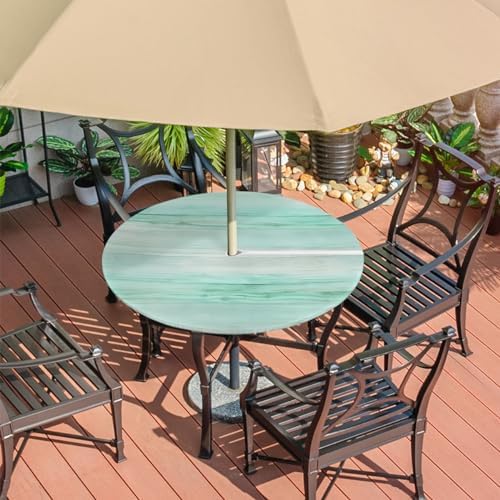 Fitted Round Tablecloth with Umbrella Hole and Zipper Green Stripes Texture Outdoor Elastic Table Cloth 45"-56" Oil-Proof Waterproof Gradient Patio Table Cover for Party Outdoor - Image 7