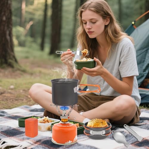 REDCAMP 6/10/11/12/14/15/19 PCS Camping Cookware Mess Kit Camping Gear Campfire Utensils Lightweight Stackable Pot Pan Bowls Soup Spoon with Storage Bag for Camping, Backpacking, Outdoor Cooking - Image 4