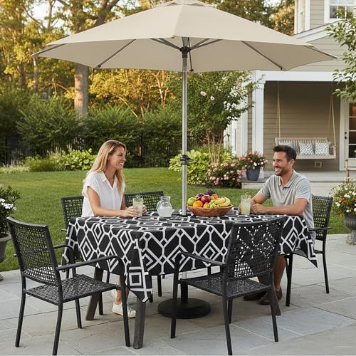 LUSHVIDA Moroccan Outdoor Tablecloth with Umbrella Hole, 60x84 Inch Black - Image 2