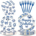 96Pcs Blue Chinoiserie Western Cowgirl Party Decoration Serves 24 by Greencian