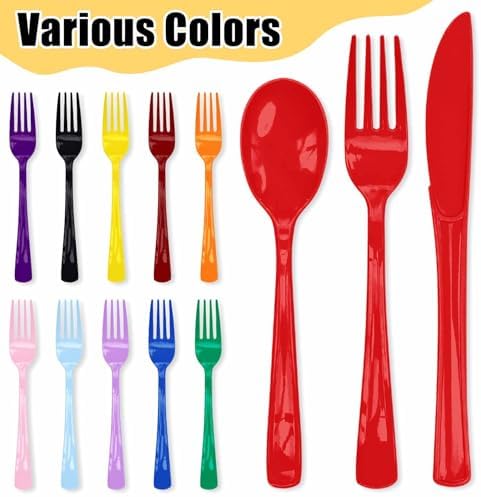 HEIPINIUYE 75 Pack Red Plastic Cutlery Heavy Duty Red Plastic Knives Forks and Spoons Disposable Silverware Set for 25 Guest Camping Birthday Baby Shower Party Cutlery Set - Image 4