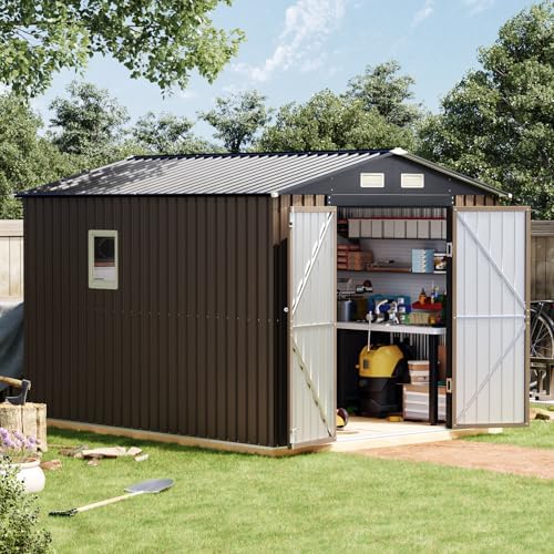 10 x 8 FT Metal Storage Shed for Backyard, Brown - Image 7