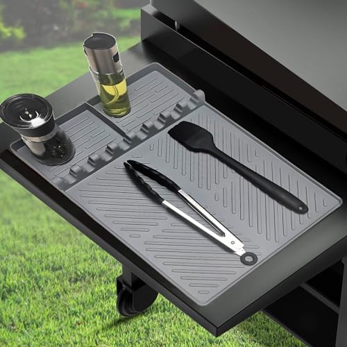 Silicone Griddle Tools Mat for Blackstone, Spatula Rest with Drip Pad, Grill Side Shelf Mat for Blackstone, Silicone Utensil Rest/Holder for BBQ Tools (Gray 1 Pack) by Ytuomzi