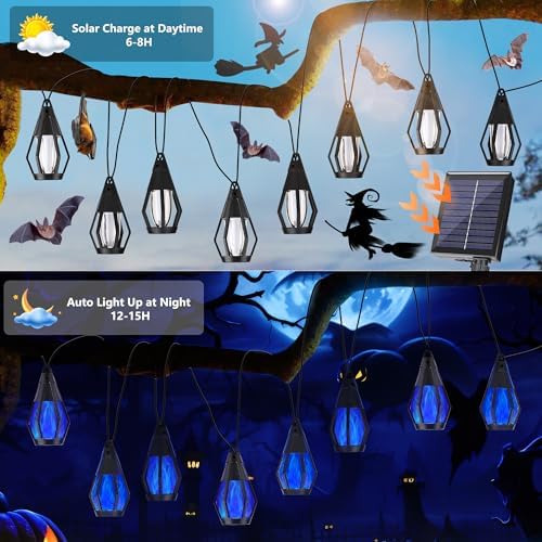 Solar String Lights for Outside, 33Ft Solar Patio Light with 15 Flickering - Image 3