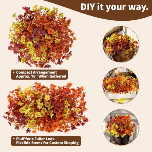 Artificial Flowers Outdoor, UV Resistant Faux Plants, Fall Decor,12 Bundles - Image 3