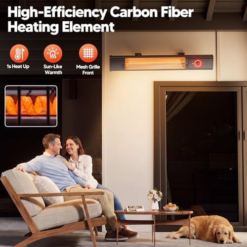 Patio Heater for Outdoor Use 1500W, 8H Timer, Waterproof, Infrared Electric Wall-Mounted Patio Heater, 8 Levels Heating for Garage Backyard Black - Image 5