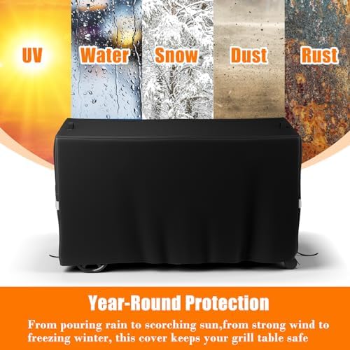 Prep Table Cover, Outdoor Dining Cart Cover, Pizza Oven Cart Covers, 53 Inch Waterproof Grill Cart Table Cover for Keter Unity XL, Food Prep Table, 600D Oxford, Anti-UV, 53''x26''x28'' - Image 3