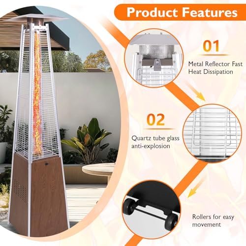 Patio Heater 48,000 BTU Outdoor Heaters for Patio Propane with Detachable Wheels, Quartz Glass Tube Pyramid Design, Protective Cover, Outdoor Terrace Garden Poolsid Commercial Residentia (Brown) - Image 5
