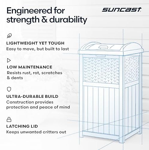 Suncast 33 Gal, Wicker Hideaway Trash Can, Secure Lid, Cyberspace Gray - Image 6