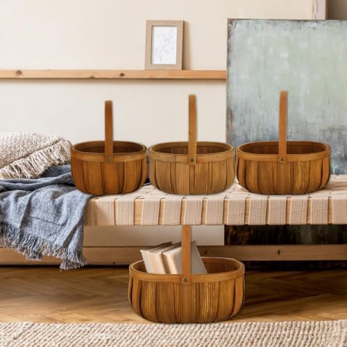 3 Pack Wicker Bread Baskets with Handle, Oval Hand Woven Picnic Basket Set for Storage, 3 Size Handle Wooden Fruit Basket for Storage Vegetable Gift Packing Woven Bin Kitchen Cabinet Organizer - Image 3