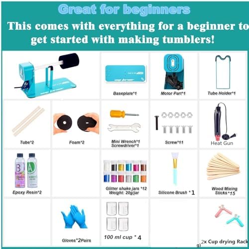 LFSUM Cup Turner Kit for Crafts Tumbler, Tumbler Cup Spinner, Glitter Powder, Epoxy Resin Kit for Beginners with Epoxy and Heat Gun (1X-Blue) - Image 6