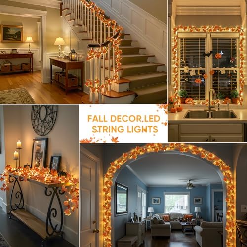 suddus 33 FT 100 LED Fall Garland with Lights Battery Operated Copper Wire - Image 4