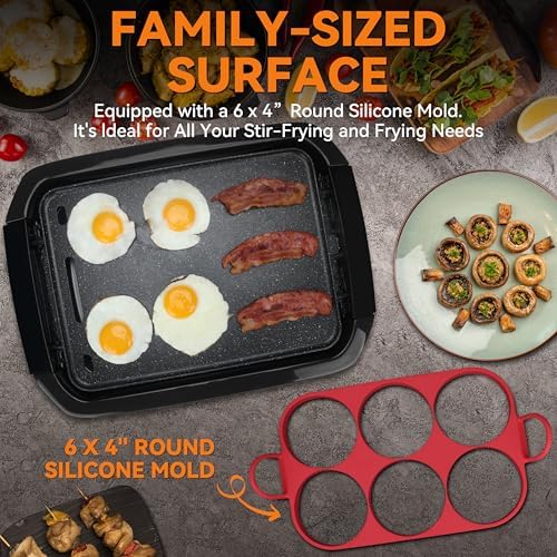 Baker’s Friend Indoor Griddle & Grill, Electric Griddle with 2 in 1 Indoor Grill and Griddle Plate Indoor Grill with Removable Plate, Silicone Mold, Dishwasher Safe, Recipes Include, Graphite - Image 4