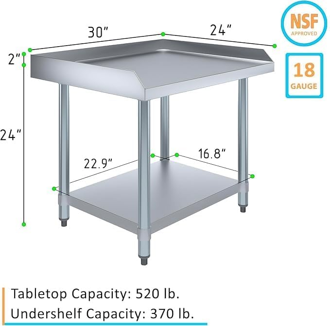 30" x 24" Stainless Steel Equipment Stand with Undershelf NSF - Image 3