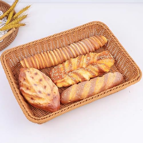 Large Wicker Bread Basket for Party Food, Rectangle Woven Fruit Basket, Gift Baskets Empty, Sturdy Durable Stackable Storage Baskets for Kitchen, Store, Restaurant, Party (Brown, L) - Image 4