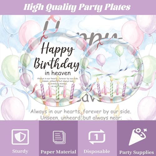 Gameza Happy Birthday in Heaven Party Decorations, 96PCS Heavenly Angel Disposable Paper Plates and Napkins Decor, Funeral Memorial Forks Tableware Set for Condolence Anniversary Supplies Serves 24 - Image 4