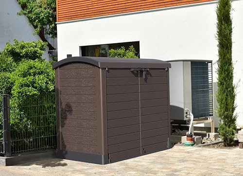 DURAMAX CedarGrain StoreAway 1200 Liter Capacity Outdoor Deck & Garden Storage Box w/Panel Doors & Arc Lid for Patios, Pool Areas, & Driveways, Brown - Image 5