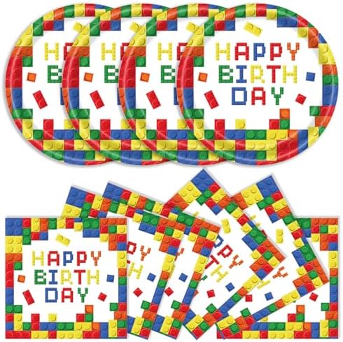 40Pcs Building Block Plates and Napkins Party Supplies, Disposable Colorful Building Block Birthday Party Plates Napkins Tableware Set for Boys Birthday Party Decorations Serve 20 (Building Block) by Unknown