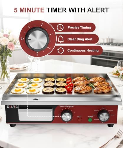 18" Commercial Electric Griddle with 5 Minute Reminder Timer, 1500W - Image 3