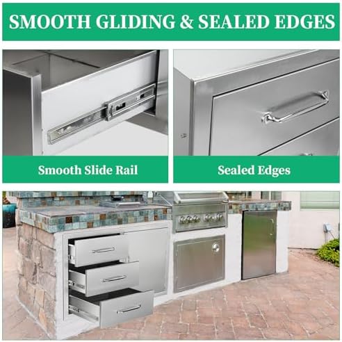 Outdoor Kitchen Door Drawer Combo Cabinet with BBQ Access and Triple Drawers for Outdoor Kitchen Island, Dimensions 38.1"" W x 22.6"" H x 20.8" (Drawer with Handle and Right Door Combo) - Image 5