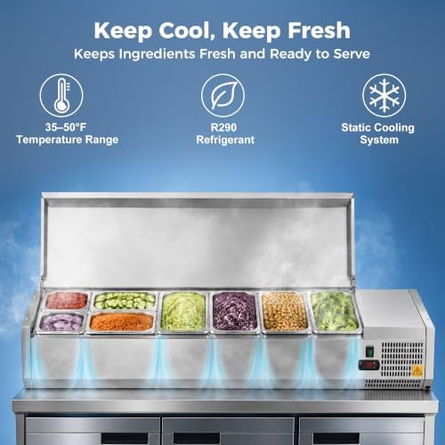 COOLCHEF 59-Inch Refrigerated Condiment Prep Rail, Mixed GN Pans - Image 4