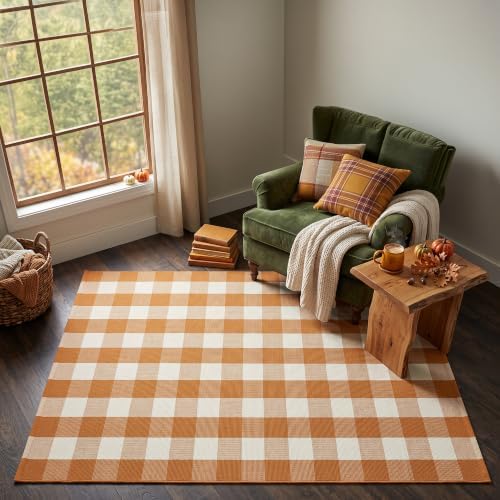 Caramel Buffalo Plaid Rug 4 x 6 for Spacious Front Porch Entryway - Image 5
