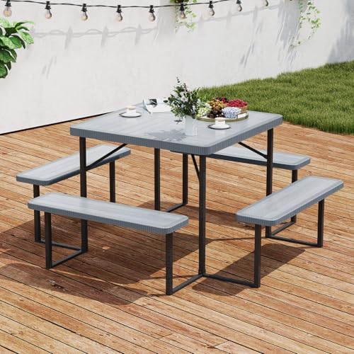 Tangkula 8 Person Square Picnic Table with 4 Built-in Benches - Image 2