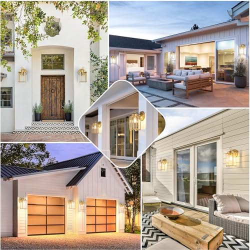 MATAMEYE Large Outdoor Wall Lantern, Exterior Waterproof Wall Sconce Light Fixtures, Gold Front Door Lighting with Clear Beveled Glass, Anti-Rust E26 Socket Porch Lamp, 2 Pack - Image 5