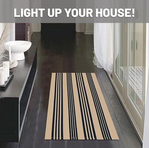 IOHOUZE 2x3 Striped Outdoor Door Mat, Washable Porch Rug, Black Tan - Image 3