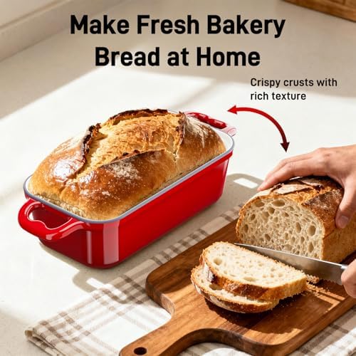Enameled Cast Iron Dutch Oven for Sourdough Bread Baking-Red - Image 3