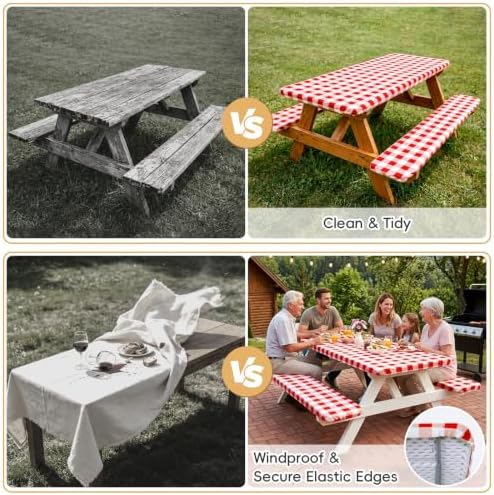 SquarePie 6FT Picnic Table Cover with Bench Covers, 3 Pack, Red Checkered - Image 5