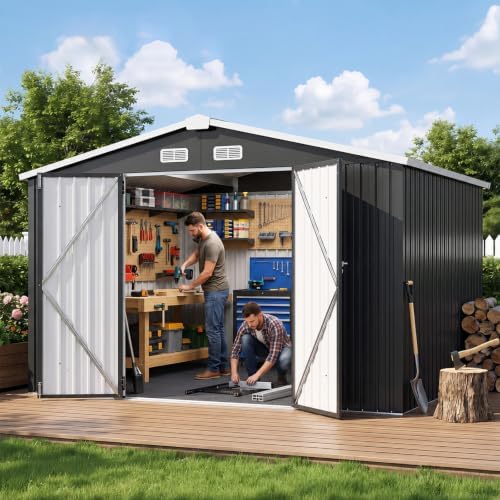 Aoxun 10x8 FT Shed Outdoor Storage Shed with Floor Black by Aoxun
