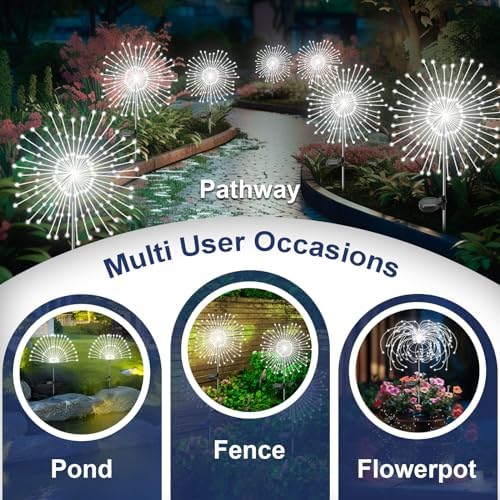 Solar Garden Lights Outdoor, 6 Pack 120 LED Twinkling Firework Lights Decorative with 2 Modes, Outdoor Waterproof Solar Starburst Light for Outside Yard Pathway Garden Decor, White - Image 5