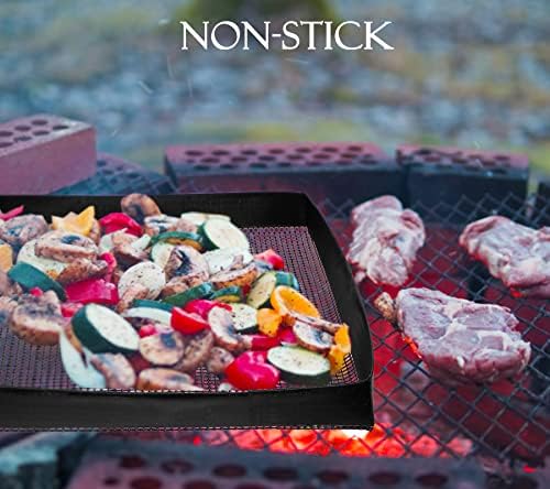 Kamehame Grill Basket Pack of 2 Non-stick Mesh Tray for Grilling & Baking, Black Heat-Resistant Grilling Mats for Outdoor Barbecue, Crispy Basket, Meat Vegetable Grill Mesh - Image 2