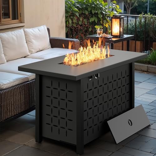 Vongrasig 7 Piece Patio Furniture Sets with 45 Inch Fire Pit Table All Weather PE Wicker Rattan Outdoor Sectional Sofa Couch Conversation Set w/Glass Table for Lawn, Garden, Backyard (Blue) - Image 6