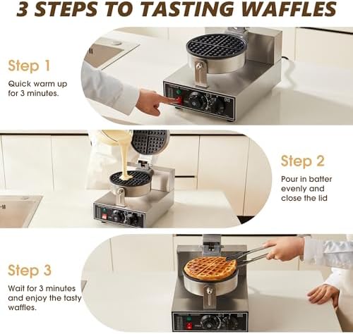 Commercial Waffle Maker, 1200W Waffle Iron, Professional Waffle Baker Machine with Temp and Time Control, Non-Stick Baking Pan Stainless Steel for Restaurant Bakeries Kitchen Home - Image 6