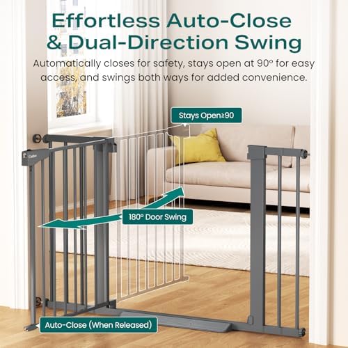Cumbor 30-46" Baby Gate for Stairs, Auto-Close Dog Gate Indoor Cool Gray - Image 2